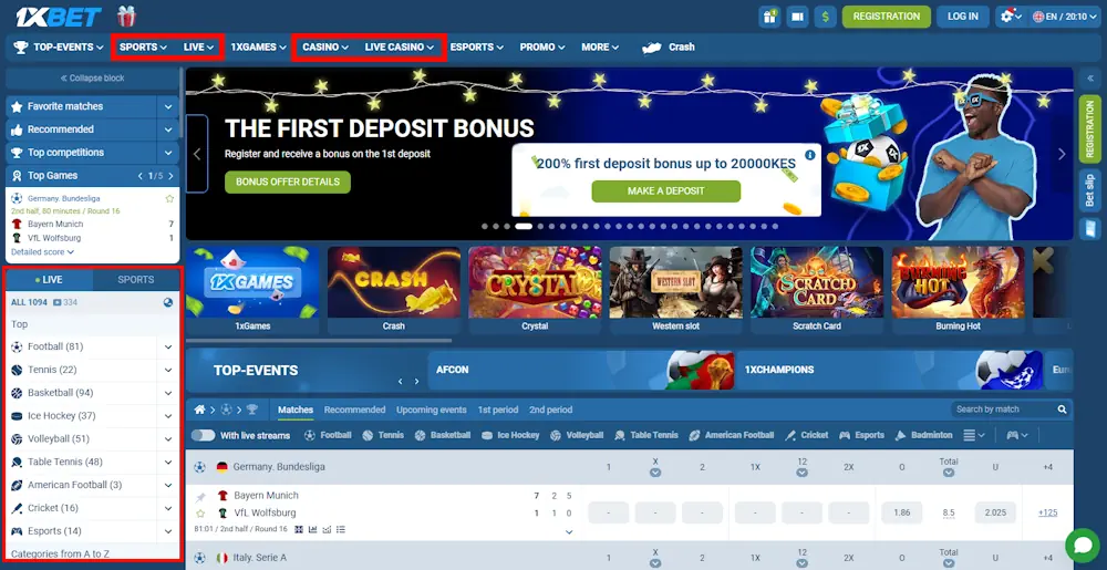 1xBet Casino and Sportsbook Screenshot